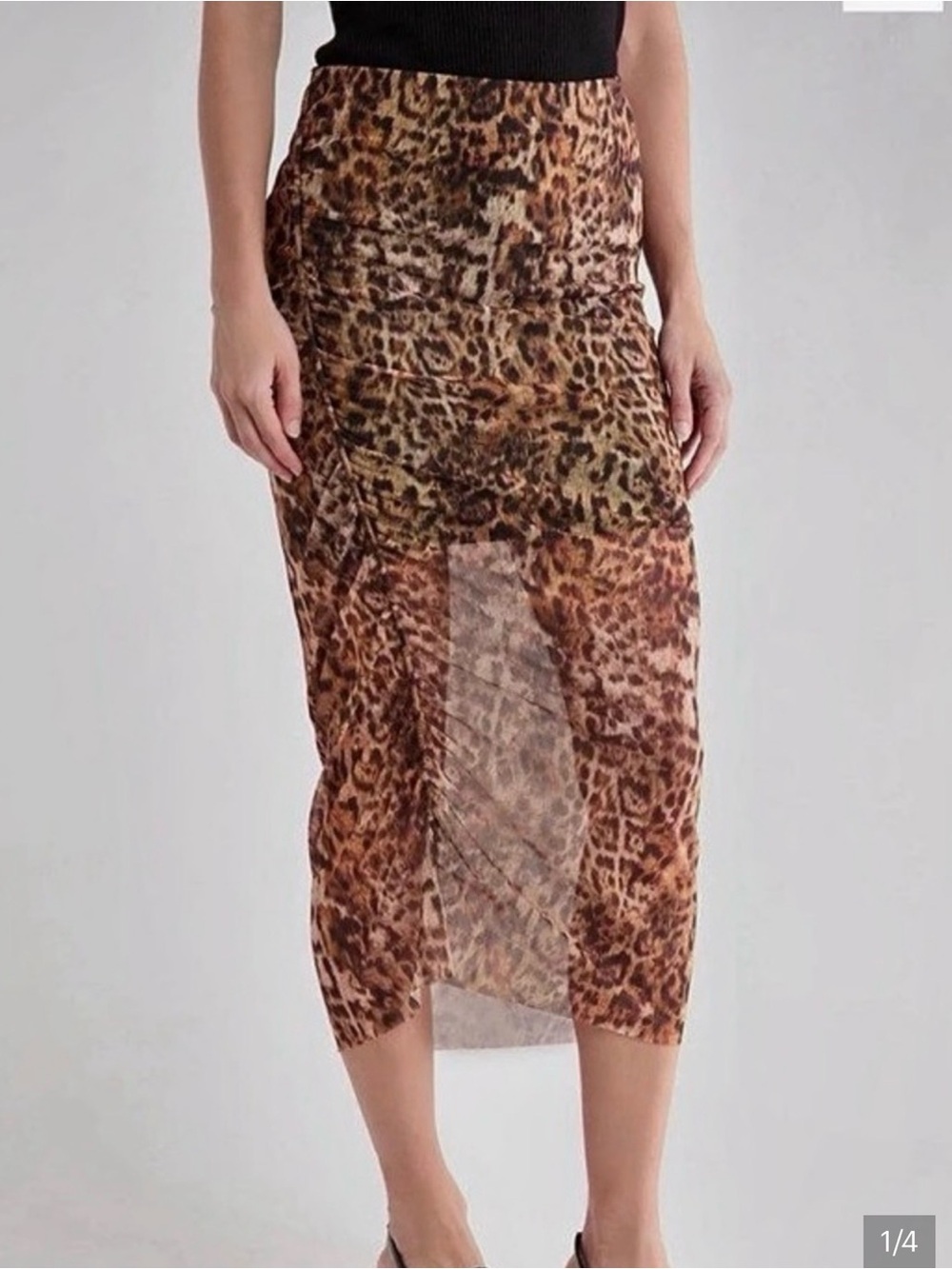 ALL SAINTS Nora Leopard Cheetah Print Mesh Midi Skirt in Brown NWT Size 2